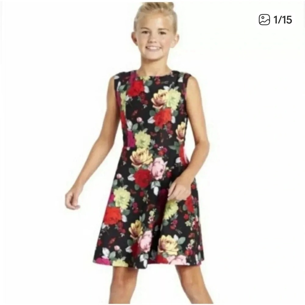 Baker by Ted Baker Floral Dress Girls Size 7 Black Fit & Flare